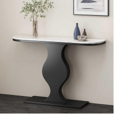 Moderner Eingangstisch, schmaler Konsolen-Sofatisch mit geometrischem Metallfuß, stilvoller Akzenttisch für Foyer, Flur, Wohnzimmer (Schwarz, 120 cm)
