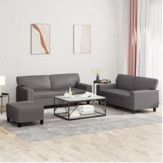 Homgoday 3-teiliges Sofa-Set aus Kunstleder, Grau, für Sofa, Bett, Lounge, modernes Sofa, für den Außenbereich, Garten, Outdoor-Möbel