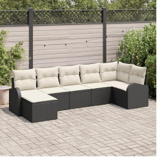 Rantry Garten Sofa Set 7-teilig Schwarz und Beige Polyethylen Rattan Gartenlounge Modelis3346127