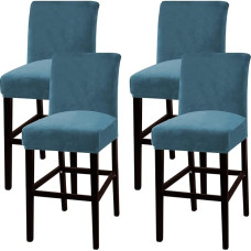 PrimeBeau Stretch-Samt-Barhocker-Bezug-Set, Thekenhöhe, Pubstuhl-Schonbezug für Esszimmer, Café, rutschfest, mit elastischer Unterseite, 4-teilig, Pfauenblau