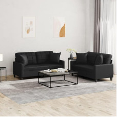 SECOLI Sofos komplektas 2 sėdimos vietos + 2 sėdimos vietos, 2-2 sofos komplektas Sofos komplektas Svetainės sofų komplektai Sofa Lounge Sofa ir sofos Dirbtinė oda Juoda