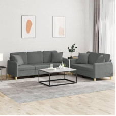 qohoio 2-TLG. Sofagarnitur mit Kissen Sofa Wohnzimmer Sitzgruppe Wohnzimmer Sofos komplektas Sofas FüR Wohnzimmer Dunkelgrau Stoff - 3202135