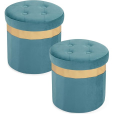 xuperbonus maža osmanų su saugykla sulankstoma apvali osmanų kėdė su aukso apdaila, velvetinė saugojimo taburetė, minkštai paminkštinta kojų atrama gyvenamajam kambariui, 33 x 33 x 32 cm