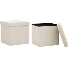 vidaXL 2 x taburetės su saugojimo vieta Sulankstoma saugojimo dėžė Sėdynė Krūtinė Kojinės apmušalai Kėdžių skrynia Kreminė balta lininė išvaizda
