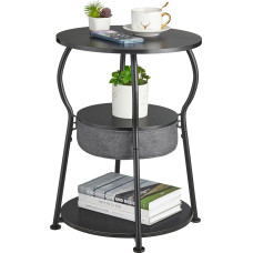 ZEXVIDA mažas apvalus šoninis staliukas su laikymo krepšiu, 3 pakopų apvalus šoninis staliukas su lentynomis svetainei, 21,6 colio aukščio, senovinis kampinis staliukas mažoms erdvėms (D-15,8 colio, juodas)