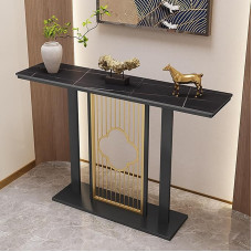 SXKLYRF Luxuriöser Konsolentisch Schmal, Flur Regal, Schmale Kommode Flur aus Sinterstein mit Metallgestell für Wohnzimmer, Flur und Foyer(White,120x30x80cm/47x12x31in)