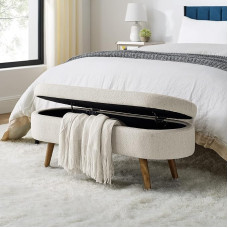 ACQCA Polsterhocker mit Stauraum, Eingangsbank mit Beinen und Scharnieren aus Gummiholz, für Wohnzimmer, Schlafzimmer, Beige