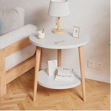 VIQUTRG Round Coffee Table, Double Layer, Balcony Furniture, Bedside Table, Shelf for Small Spaces, Living Room Table (Color : A, Size : 40 cm/15.7 Inches)