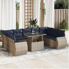 Rantry 10-TLG. Garten-Sofagarnitur mit Kissen Grau Poly Rattan Akazie Gartenlounge Modelis3326702