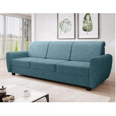 MODERNO Milo sofa su miego funkcija ir lovos dėže, sofa su 3 sėdimomis vietomis, svetainės sofa lova, sofa lova su pagalve ir medinėmis kojelėmis, moderni sofa, 233 x 92 x 87 cm, turkio spalvos, Soro 86