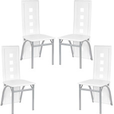 4 valgomojo kėdžių rinkinys, virtuvės kėdė, aukštos nugaros plačios sėdynės valgomojo kambario baldai, svetainės kėdė PVC oda virtuvei, valgomajam, sodui, balta - 4 vnt.