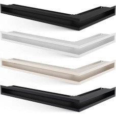 KRATKI oro ventiliacijos grotelės židiniams Kairės kampinės grotelės su uždengtu oro įvadu 45 laipsnių kampu priekyje ir paslėptomis jungtimis Milteliais dengtas plienas 80 x 40 x 9 cm Juoda