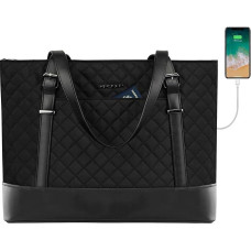 KROSER Nešiojamojo kompiuterio moteriška rankinė Shopper 15,6 colių stilingas krepšys per petį Vandeniui atsparus didelis kelioninis krepšys su RFID kišenėmis darbui/verslui/kolegijai/moterims, juodas (juodas dygsniuotas), elegantiškas