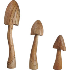 ART-CRAFT Natural Wooden Mushroom Decoration Set with 3 Hand-Carved Mushrooms 40-30-20 cm High - For Balcony, Patio, Garden