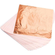 KraftiSky Copper Leaf Sheets - 100 Real Copper Foil Leaves 14 x 14 cm Metallic Rose Gold Leaf for Craft DIY Projects, Paintings, Gilding, Furniture, Makeup & Nail Art