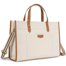 Missnine Nešiojamojo kompiuterio krepšys 15,6 colių rankinė moterų verslo darbo krepšys Shopper didelis drobės krepšys mokytojo krepšys dėklas biurui Uni, rudos ir smėlio spalvos, vieneto dydis