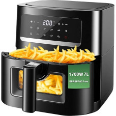 Karšto oro keptuvė 7 l su apžvalgos langeliu ir jutikliniu ekranu - oro keptuvė su 10 programų, šildymo funkcija, vidaus apšvietimu, kepimu be riebalų, be BPA ir PFAS