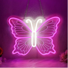 Vibruojanti drugelių neoninė šviesa, reguliuojamo ryškumo LED drugelių žibintai, mergaičių, miegamojo, žaidimų kambario, estetinių erdvių sienų apdaila, drugelių neoninis ženklas su USB maitinimu