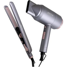 Plaukų džiovintuvas 2200 W + 45 W tiesintuvas - nuolatinės srovės variklis 2 greičiai 2 temperatūros šaltoji funkcija Keraminės plokštės PTC šildytuvas Tamsiai pilkas ir rožinis dizainas