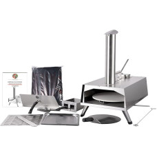 2 in 1 Portable Wood Stove Outdoor - BBQ and Grill Smoker - with Manual Rotating System - Accessory Pack - Rain Cover, BBQ Tools, 12