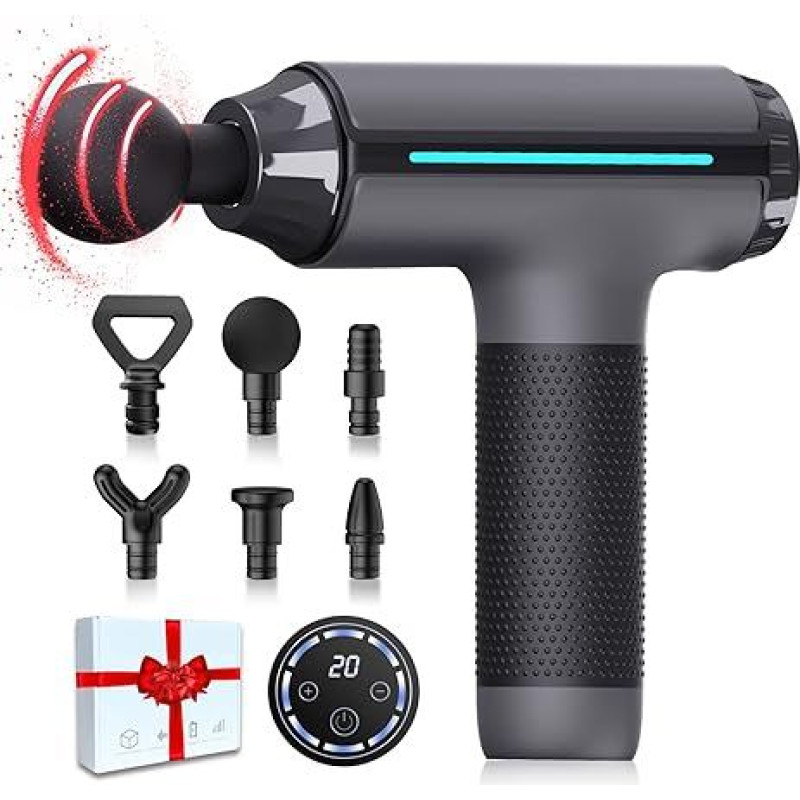 Masažo pistoletas raumenų galvos kūno pečių rankų masažui su 6 keičiamomis galvutėmis, 20 greičių Valentino dienos dovana jai / jam / draugui / vyrams / moterims