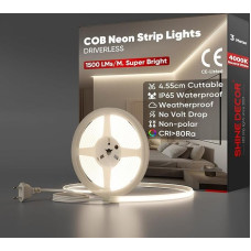 Shine Decor COB LED Strip 3 m, AC 220 V 230 V IP65 Waterproof LED Strip, SMD2025 286 LEDs/m Ultra High Brightness Light Strip for Home Decoration Kitchen Garden LED Lighting (3 Metres, Neutral White)