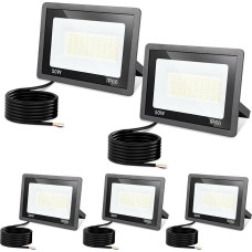 Jiubiaz LED Outdoor Spotlight, 50 W, 3000 K/4000 K/6500 K, Dimmable, Super Bright Floodlight, IP66 Waterproof Spotlight, Outdoor Spotlight for Yard, Garden, Garage (Pack of 5)
