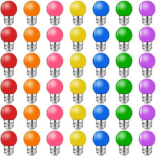 MZYOYO Pack of 42 Colourful Light Bulbs, E27 LED Bulb, 2 W, Coloured Light Bulb, E27 Outdoor, G45 Colourful Light Bulbs for Fairy Lights, Party, Christmas Decoration, Red, Green, Blue, Orange, Yellow