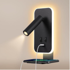 AWEKLIY 3W + 9W LED Reading Lamp Wall Lamp USB Charging + Mobile Phone Shelf with Switch Wall Reading Lamp Bedside Lamp Bedroom Atmosphere Lamp Rotating Wall Lamp for Bedroom Hotel 3100K Black