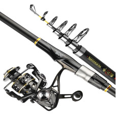 Angelruten- und Rollen-Kombinationen aus Kohlefaser, Teleskop-Angelrute/Metall-Angelrolle, Meer, Salzwasser, Süßwasser-Set, Angelausrüstung, Angelrute und Rolle