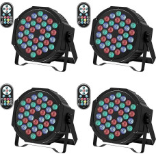 LED Par Spotlight 36 LED Stage Lights 9 Modes RGB Party Light with Remote Control and DMX512 Control Headlight Lighting for Birthday Parties, Weddings, Christmas (Pack of 4)