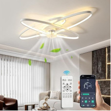 LED Ceiling Fan with Lighting, Ceiling Light with Fan, 65 W Dimmable, App and Remote Control, 6 Wind Speeds, Quiet Ceiling Fan with Light, Ceiling Light for Living Room, Bedroom