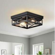LVWIT Ceiling Light Black 2 Bulbs E27 Modern Industrial LED Ceiling Light Square Metal Vintage Ceiling Spotlight for Hallway, Bedroom, Living Room, Kitchen (Bulb Not Included)