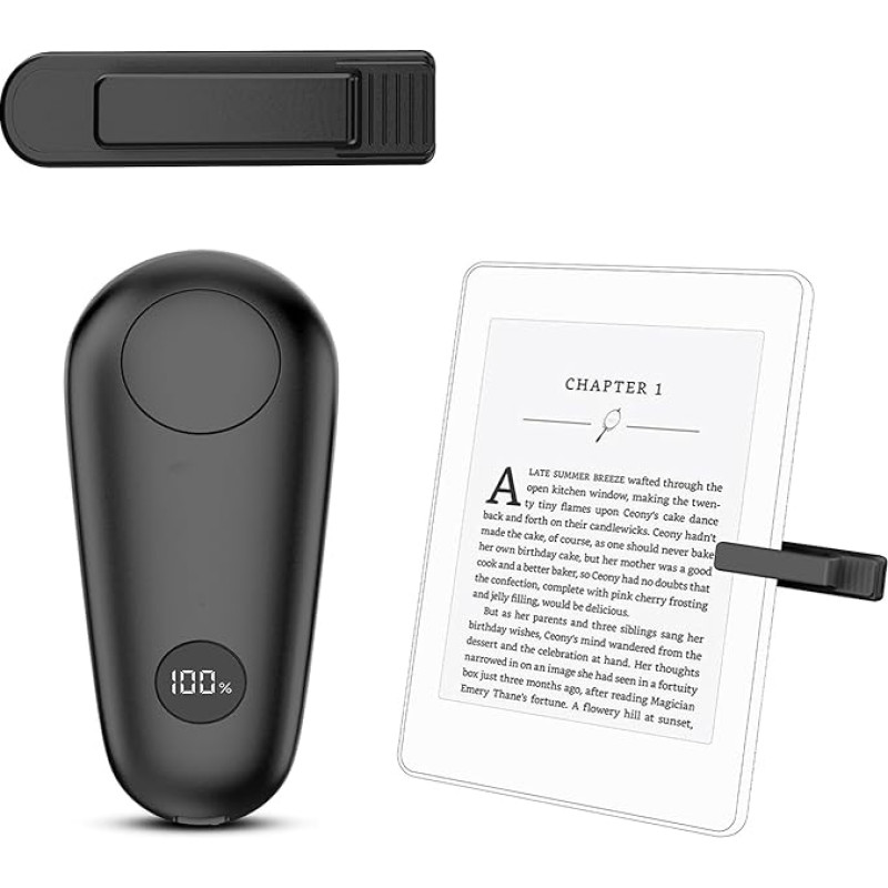 RF Fernbedienung zum Lesen für Kindle Paperwhite Oasis Scribe,Seitenwenden für Phone, iOS Android Tablets, Fernbedienung Phone, Kamera Videoaufzeichnung (Schwarz kleiner Clip)