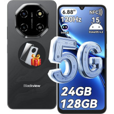 Blackview Shark 6 AI Smartphone 5G Without Contract, 6.88 Inch 120 Hz Mobile Phone 5G Android 15, 24GB + 128GB / 2TB TF 5000mAh & 18W, 16MP + 8MP Dual 5G SIM Mobile Phones/Fingerprint/Face ID/GPS/OTG