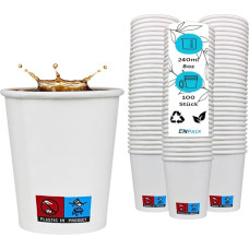 Enpack White Kraft Paper Cups 200 ml Pack of 100 - Coffee Cups to Go for Serving Tea, Coffee, Mulled Wine or Other Drinks - Coffee To Go Cups