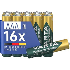 VARTA 16 x AAA Rechargeable Batteries, Battery Power on Demand, 1000mAh Ni-MH, Pre-Charged, Ready to Use [Amazon Exclusive]