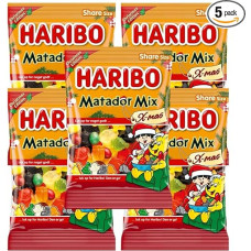 HARIBO Matador Mix X-Mas 5 pakuotės 5 x 360 g - Danijos vaisių kramtomosios gumos ir saldymedžio kalėdinis leidimas - geriausias paketas šventėms ir renginiams