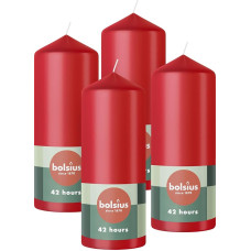 Bolsius Smooth Pillar Candles - Red - Pack of 4 - 15 x 6 cm - Decorative Household Candles - Length Burning Time 42 Hours - Unscented - Contains Natural Plant Wax - Without Palm Oil