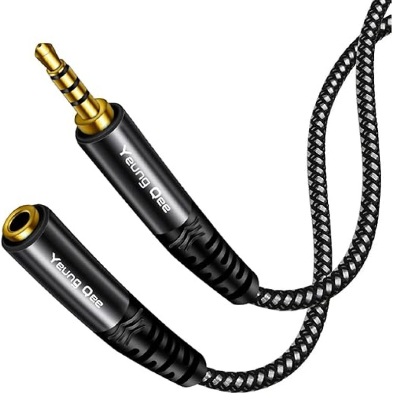 Yeung Qee Kopfhörer-Verlängerungskabel, 4-poliges Nylongeflecht, 3,5 mm, TRRS-Stecker auf Buchse, verlustfreies Stereo-Audio-Adapter-Verlängerungskabel für Tablet/PC/PS4 und mehr, 1 m