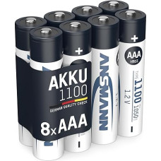 ANSMANN Battery AAA Type 1100 mAh Pack of 8 (min. 1050 mAh) NiMH 1.2 V - Micro AAA Batteries, Rechargeable, High Capacity for High Power Requirements, Pre-Charged and Ready to Use, Extremely Durable