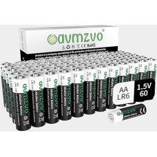 avmzvo AA batteries, 1.5 V LR6, powerful, pack of 60, alkaline, long-lasting power, can be used for toys, alarm clocks and other electronic devices