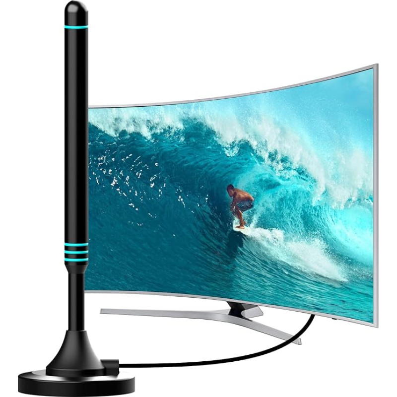 Lauko TV antena DVB-T2 - 360° priėmimo kampas TNT HD 4K - galingas magnetinis pagrindas - suderinama su 