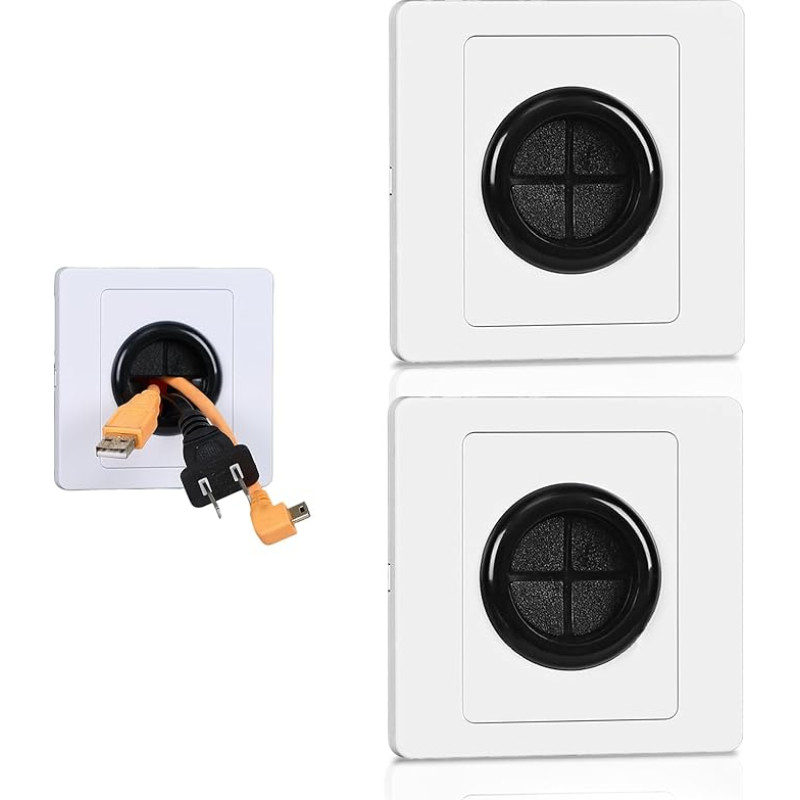 TRACOMPAN kabelių įvado dangtelis, 2 pakuočių sieninis kabelių dangtelis televizoriui / namų biurui, reguliuojamas kabelių angų dangtelis, skirtas lizdams, kištukams uždengti ir kabeliams sutvarkyti