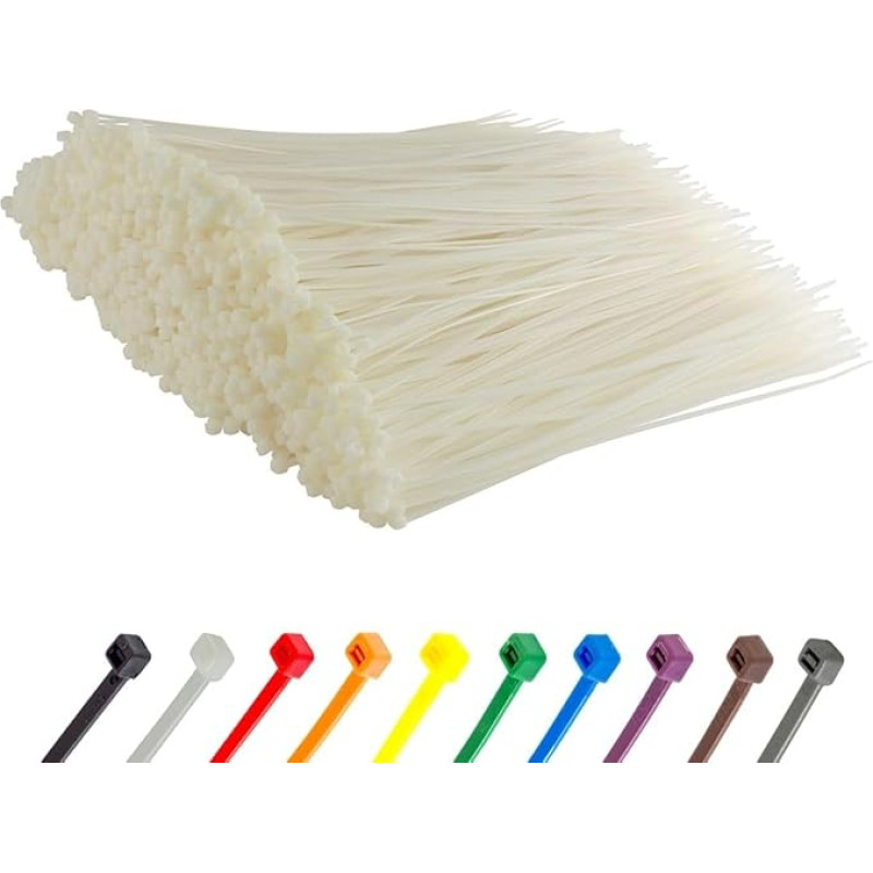 1 000 baltos / natūralios spalvos kabelių kaklaraiščių - 300 mm x 4,8 mm - aukštos kokybės stiprūs nailoniniai užtrauktukų kaklaraiščiai iš Gocableties