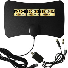 Vidinė TV antena - 4K HD sustiprinta vietinių kanalų TV antena - 360° ilgas priėmimas. Televizijos antena su signalo stiprintuvu palaiko visų tipų televizorius