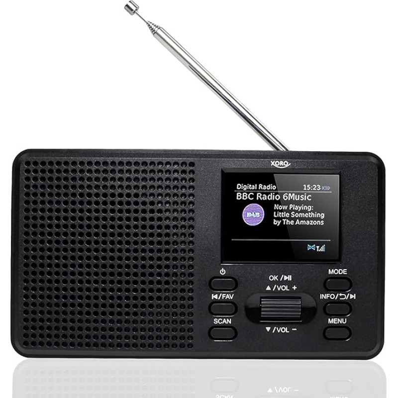 XORO DAB 142 Nešiojamasis skaitmeninis radijas, FM ir DAB+ priėmimas, stočių atmintis, RDS funkcija, žadintuvas, 