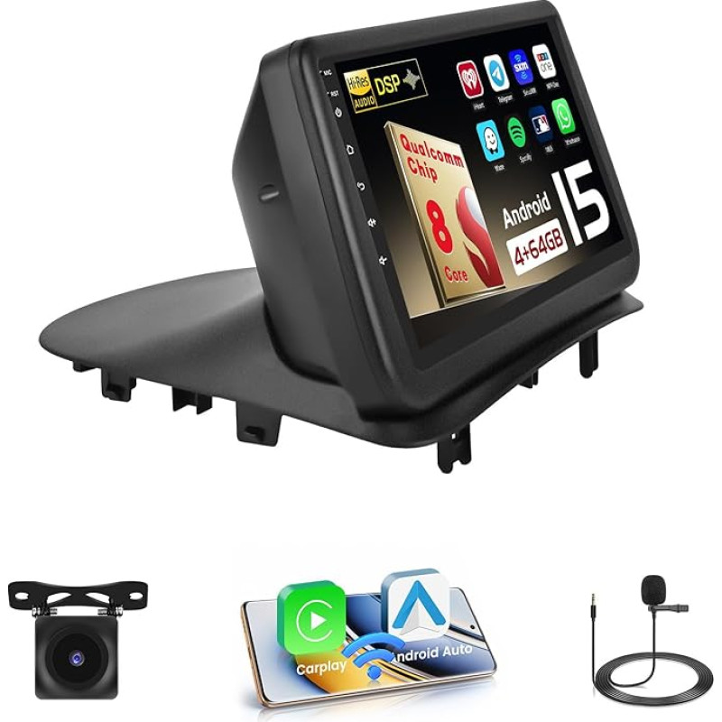 Hikity Qualcomm Snapdragon 8 Core 4+64G Android 15 Automobilinis radijas Renault Clio 3. 2005-2014 Belaidis CarPlay Android automobilis IPS ekranas 9 colių BT5.1 / šilumos išsklaidymas / GPS WiFi FM RDS SWC DSP