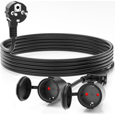 3M Outdoor Extension Cable IP44 | Shuko Double Socket Angle Plug | 16A / 250V / 3500W, 3 x 1.5 mm² | Waterproof Rubber Cable for Outdoor Garden, Workshop, Construction Site, Black