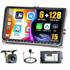 Hikity 8 Core/6+128G Android 15 automobilinis radijas VW Golf 5 6 Tiguan Caddy Polo Touran su belaidžiu CarPlay Android automobilinis 9 colių jutiklinis ekranas GPS 59UI DSP SWC FM/RDS WiFi + 52PIN adapteris + atbulinės eigos kamera